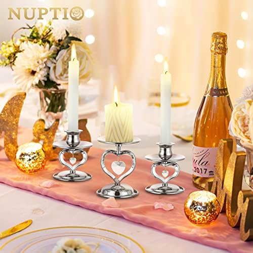 NUPTIO Unity Candle Holder for Wedding: Silver, Set of 3 - Image 4