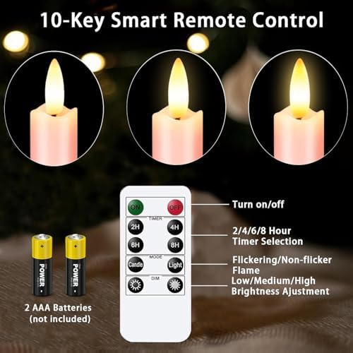 KSWING Upgraded Real Wax LED Flameless Pink Taper Candles with Remote, 6 PCS Candlesticks Battery Operated 3D Flickering - 9.6" Long Realistic Fake Candle Sticks for Home/Wedding/Fireplace Xmas Decor - Image 4