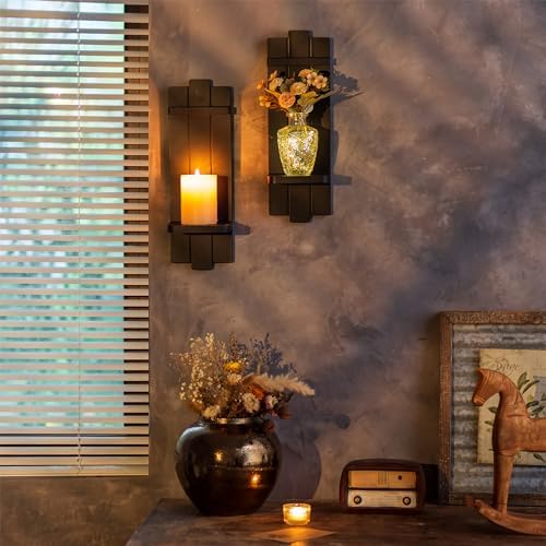 Black Wood Wall Candle Holder Set of 2 - Image 3