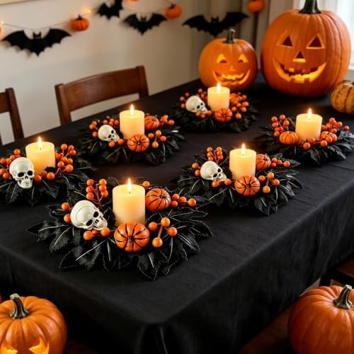 4 PCS Mini Halloween Candle Rings Skeleton Black Maple Leaves Wreaths - Image 5