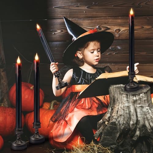 8 Pack Black Halloween Candles,Flameless Bleeding Taper Candles with Base - Image 4