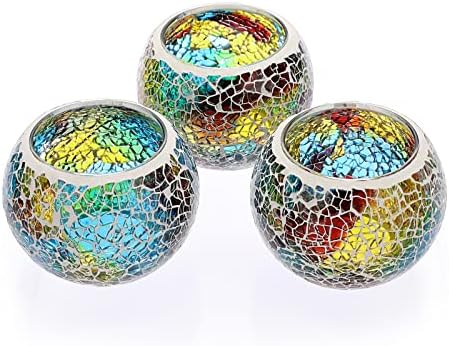 OwnMy 3PCS Mosaic Glass Tea Light Holders Round Bowl Votive Candle Holders by OwnMy