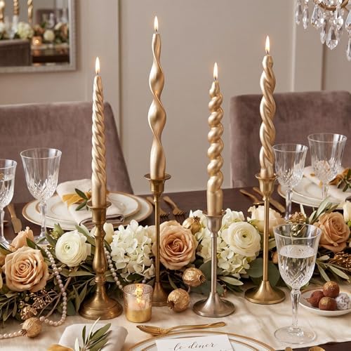 Nuanchu 4 Pcs Twisted Taper Candles,7.87 Inch,Pure,Champagne Gold - Image 6