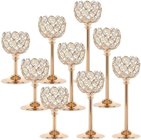 Candle Holder Candlestick Holders- 3Set Gold Crystal Pillar Candle Holders,Metal Candlestick Stands for Wedding Centerpieces,Table Decor for Church,Valentine's Day Housewarming Gift,9Pcs by Unknown