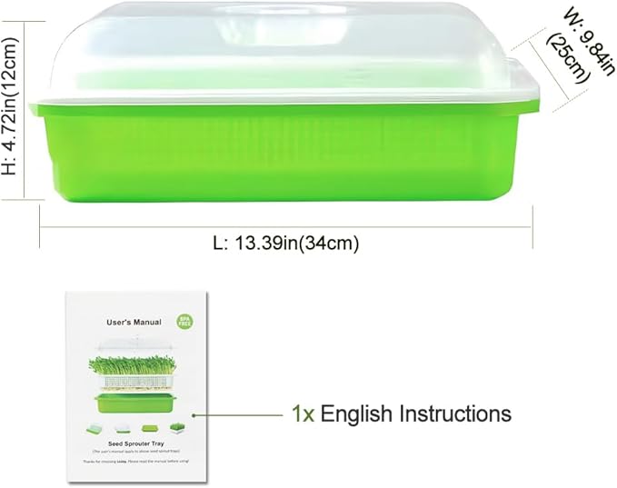 Seed Sprouter Tray with Lid BPA Free PP Sprouting Kit for Beans, Wheatgrass | Food-Grade PP, Soil-Free Large Capacity, Drainage Sprouting Kit for Mung Beans, Microgreens & Hydroponic Growing