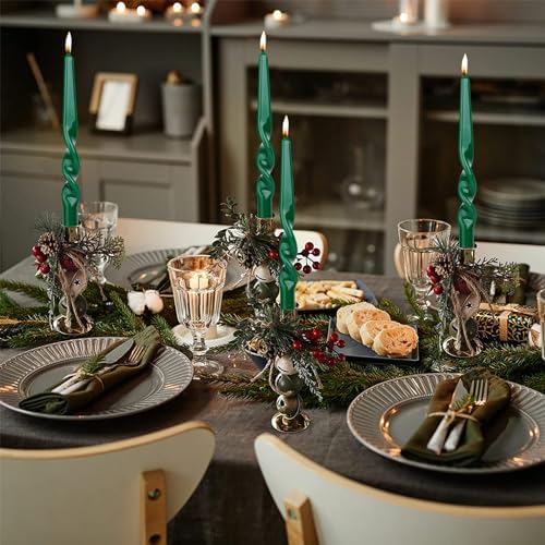 MAITREYA Christmas Dark Green Spiral Taper Candles-Set of 4 for Decoration Weddings Party Church-Unscented Dripless Candles,10inch(Dark Green-B) - Image 2