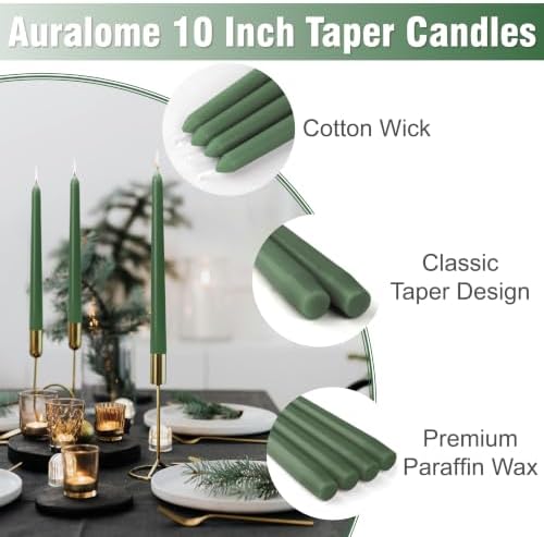 Green Taper Candles - 12 Pack 10 Inch Green Candlesticks for Christmas Dripless Unscented Wax Long Burning Tall Tapered Candle Sticks for Spring Home Decor Table Dinner Holidays Wedding - Image 2