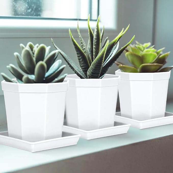 LWALRS 3 Pack Square Plant Saucer 20 22 Inch, Heavy Plastic Water Tray Tor Plants, Planters for Indoors and Outdoors Plants, Deep Plant Trays for Pots, Extra Large Plant Saucers (20 inch, White)