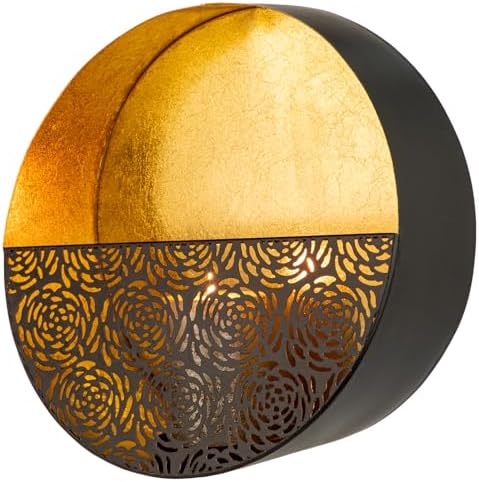 Luxury Metal Wall Candle Sconces – Large Handcrafted Wall-Mounted Tealight Candle Holders with Gold Leaf Interior – Modern & Rustic Home Décor for Living Room, Hallway – 11.8" Black Single Piece by Arborus