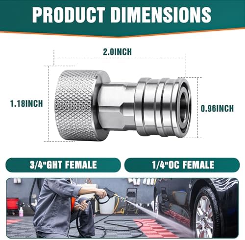 Garden Hose to Pressure Washer Adapter, 3/4" GHT to 1/4" Quick Connect Kit - 5 Nozzles (0°-40°), Diamond-Knurled Grip, Leak-Proof O-Ring for Car Wash, Patio & Outdoor - Image 2