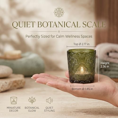 Moss Green Mandala Glass Tealight Holders, 6 Pack - Image 3