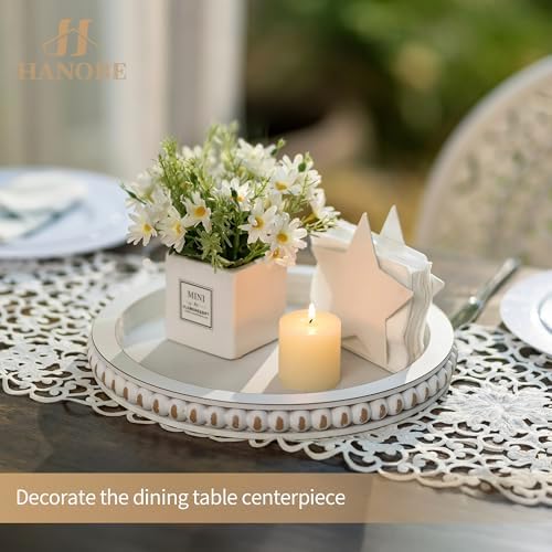 Hanobe Round Trays Home Decor, Wood Candle Holder Tray for Coffee Table 12" - Image 5