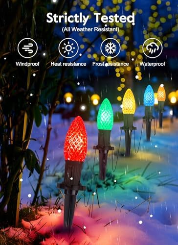 Brightown Solar C9 LED Christmas Lights - 50Ft, 40 Faceted Bulbs, Waterproof Multicolor Pathway Light for Outdoor House Decorations - Image 2