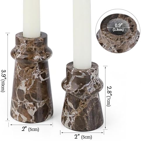 Vixdonos Marble Candle Holder Set of 2 Taper Candle Candlestick Mantle Candle Stand for Home Decor,Wedding,Party and Table Centerpieces(Brown) - Image 2