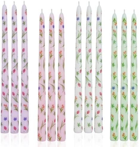 Floral Taper Candles Pink Tall Taper Candles Tulip Print 12 inch Unscented Candle for Candlesticks Sticks Wedding Home Decor Dinner Christmas Set of 12,Tulip Print by LPUSA