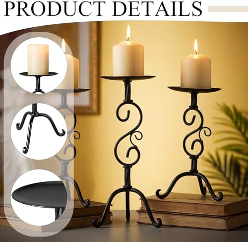 3 Pcs Black Iron Candlestick Holders 11.8,9.8,6.3 Inch, Classic - Image 3