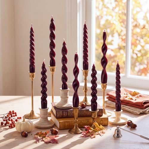 Nuanchu 12 Pcs Spiral Taper Candles Set Twisted Wax Candlesticks 7.5 Inch Short Ivory Spiral Wax Unscented Taper Candles for Wedding Birthday Christmas Party Dinner Table Decor (Cherry Red) by Nuanchu