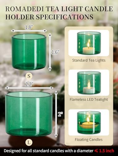 Romadedi Glass Tealight Candle Holder, Green, 12 Packs - Image 3