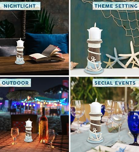 COTA Global Evian Wooden Coastal Decor Nautical Candle Holder - Tabletop Centerpiece, Ocean-Themed with Decorative Nautical Rope and Anchor Design - Handmade, Color May Vary - Image 3