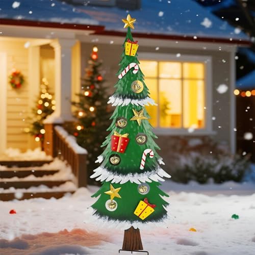 Hausse Christmas Tree with Stakes, 36" Outdoor Christmas Decoration with Tinkling Bells, Metal Xmas Tree Yard Signs, Holiday New Year Winter Home Decor for Garden Lawn Pathway Patio by Hausse