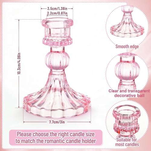 Maxcheck Set of 6 Glass Taper Candle Holders,Pink - Image 4
