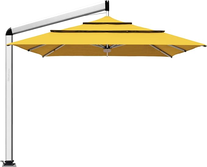 EliteShade USA Atlas 3-Tier 10x10FT Full Aluminum Cantilever Patio Umbrella for Outdoor Restaurant Garden Courtyard Deck Pool and Marketing with Light (No battery), Sunflower Yellow
