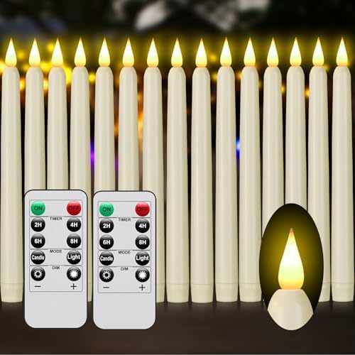 Flameless Taper Candles with Remote Control and Timer, Battery Operated LED Candlesticks with Flickering 3D Flame, 9.6×0.8 Inches Plastic Fake Candles for Christmas, Wedding and Home Decor (Ivory, 15) by PILLOBOX