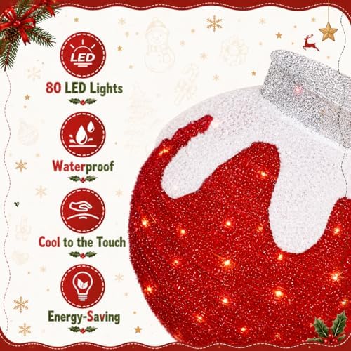 2 Pcs Lighted Outdoor Christmas Ornaments, 160 LEDs, Red and Green - Image 4