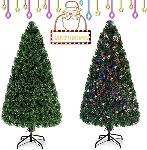 Goplus 5FT Pre-Lit Fiber Optic Christmas Tree, Premium Artificial PVC Xmas Tree with Metal Stand, for Indoor Holiday Decor - Image 6
