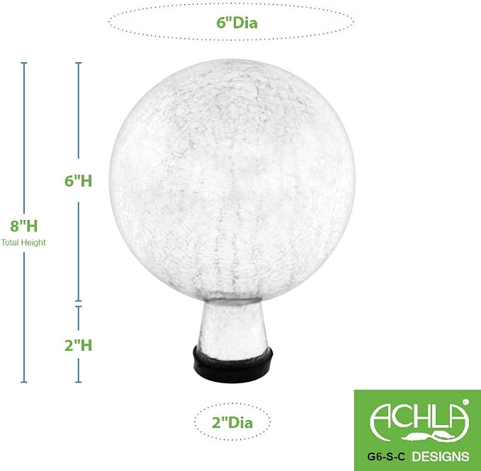 Achla Designs 6-Inch Crackle Gazing Globe Ball, Silver