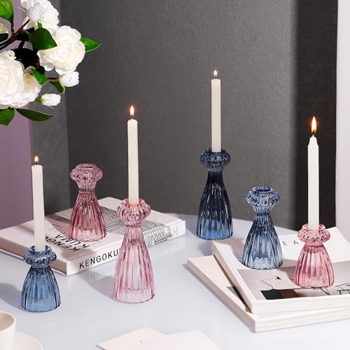 Lysenn Glass Candlestick Holders, Taper Candle Holders Set of 3, Pink - Image 5