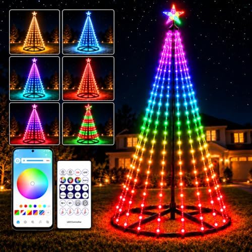 6FT Christmas Cone Tree Lights, Smart RGB LEDs, App/Remote, IP65 Waterproof by RUMCULIFE