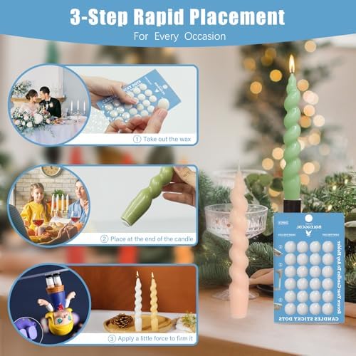 Taper Candles Sticky Dots - White Candle Wax Dots -Taper Candle Waxde Adhesive - Secure Your Candles to Any Holder (96Pack) - Image 3