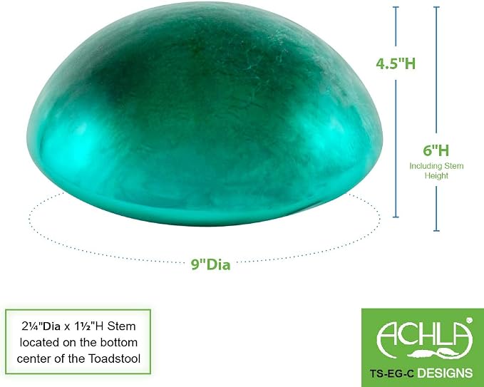 Achla Designs Glass Toadstool Mushroom Gazing Ball, Emerald Green