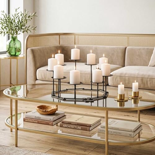 Candelabra Fireplace Candle Holder - 9 Black Iron Pillar Stand - Image 6