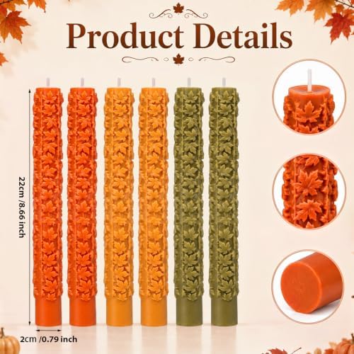 Conelist 6 Pcs Fall 3D Maple Leaf Taper Candles 8.5 Inch Autumn Colorful Decorative Scented Candles Fall Home Table Centerpiece Decorations for Thanksgiving Harvest Halloween Party Decor (3 Colors) - Image 3