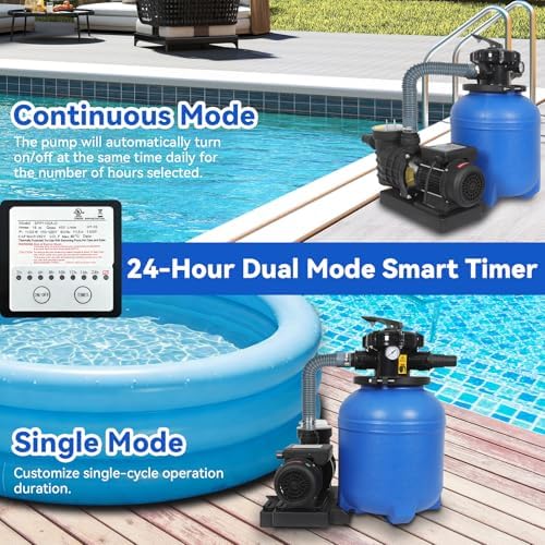 12in Sand Filter Pump with Timer, Above Ground Pool Up to 12046GAL | 1/2HP Pool Pump, 2641GPH High-Flow Cleaner Systems with 6-Way Multi-Port Valve, Durable 370W Sand Filter with 40LB Capacity