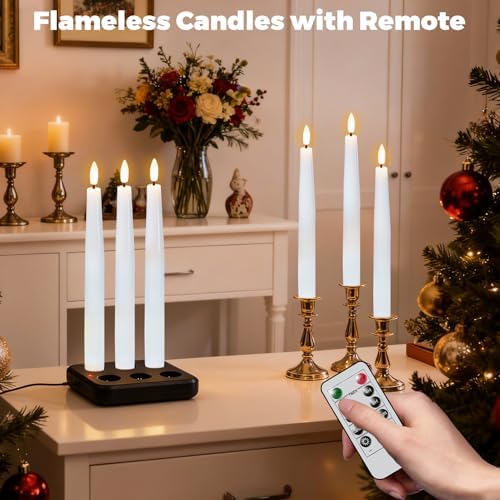 Wondise Real Wax Rechargeable Flameless Taper Candles White - Image 5