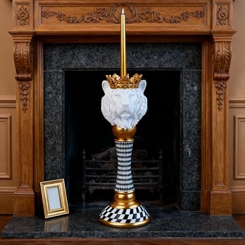 Checkered Animal Candle Holders, Resin Black White Checkered Tiger Head Candlestick Holders, Cute Black-and-White Pillar Candle Stand Home Decorations (Tiger) - Image 5