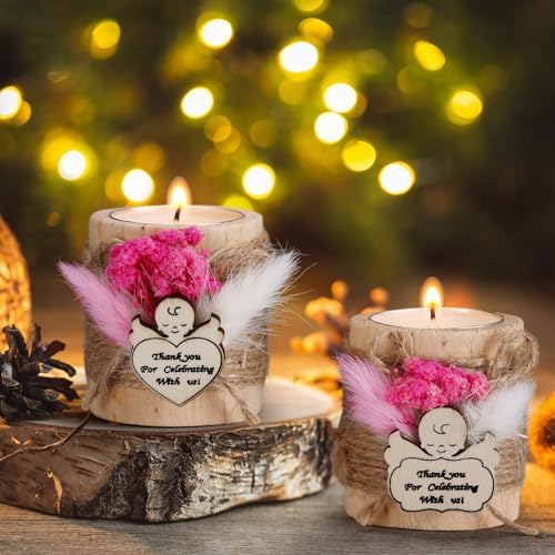 Mtlee 20 Sets Baptism Candle Favors for Guests, Pink, Baby - Image 3