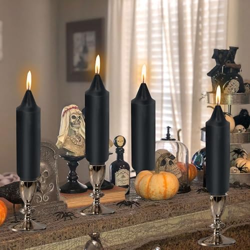 NJAO HOO Black Short Taper Candle 5 Inch Halloween Decoration Candlesticks Unscented Dripless Tapered Candle Set for Home Decor Dinner Candles Party, 4 Pack - Image 5