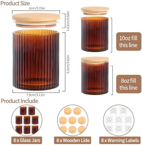 Amber Candle Jars with Lids, 8-Pack 12oz Ribbed Glass Candle Containers - Image 2