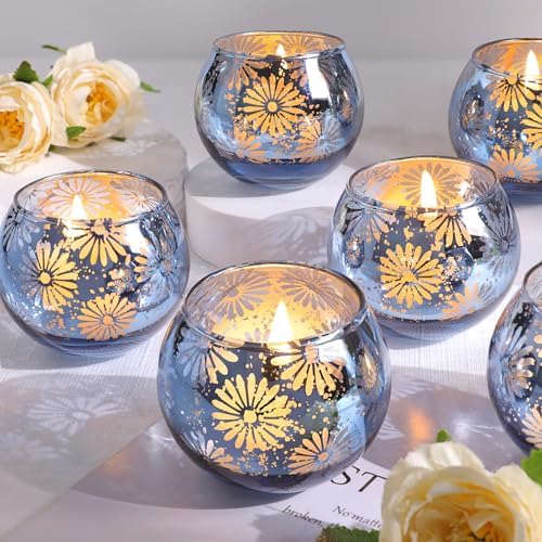Blue Mercury Glass Votive Candle Holders Set of 12 by sunnyfuture