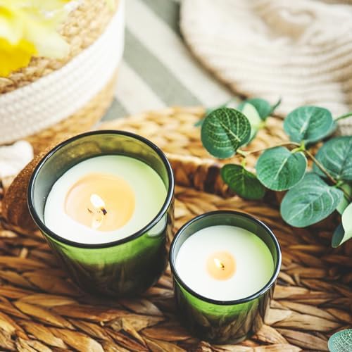 SHOWIN 10 OZ Thick Candle Jars for Making Candles 15 Pcs, Empty Jars with Wood Lids for Candle Making, Sample Container, Clear Green - Image 6