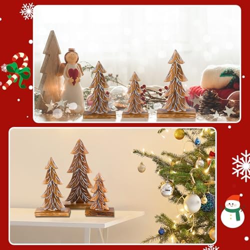 Cinnvoice 3 Set Handmade Carved Wooden Christmas Trees Tabletop Rustic - Image 4