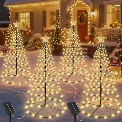 4 Pack Solar Spiral Christmas Tree Lights Outdoor, 270LED Warm White by JORETLE