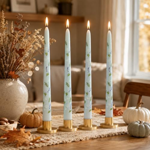 Floral Taper Candle Dripless Candlesticks -4pcs Blue Unscented Candle Long Candle Sticks 10inches Flower Tapered Candles for Home Party Restaurant Holiday Decor,8D4T-PGY - Image 6