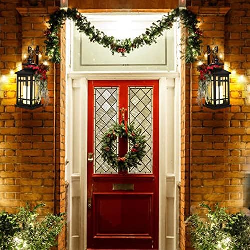 Metal Christmas Vintage Candle Lanterns with Led Light,Red Ribbon Decorative Hanging Lantern for Indoor Outdoor Decorations Party Gift, Christmas Porch Decor, WOKEISE - Image 5