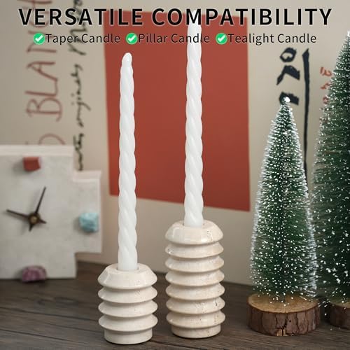 Travertine Marble Candlestick Holders - Set of 2 Stone Candle Sticks Holder Decor, Decorative Modern Candle Stands for Taper Candles - Image 5