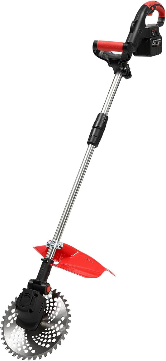1800W 21V Battery Powered Cordless Weeder, Lawn Trimmer with 2 Lithium Ion Batteries, 1 Charger and Cutting Blades, for Lawn, Yard, Garden, Bush Trimming and Pruning